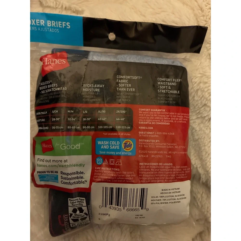 Hanes Boxer Briefs Men Small Blue Black New Tagless Sport Wicking 2-Pack 2396P2